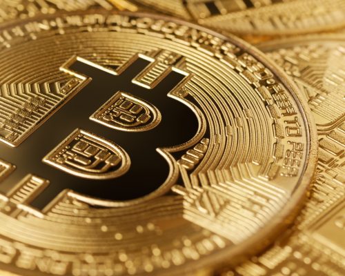 Group of golden bitcoins